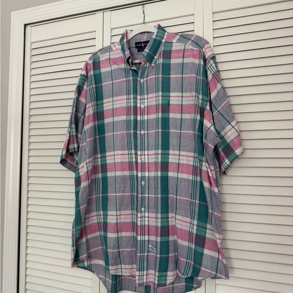 Ralph Lauren Men's Casual Plaid Shirt - Green and Pink 100% Cotton Sz XL Preppy - Picture 5 of 6